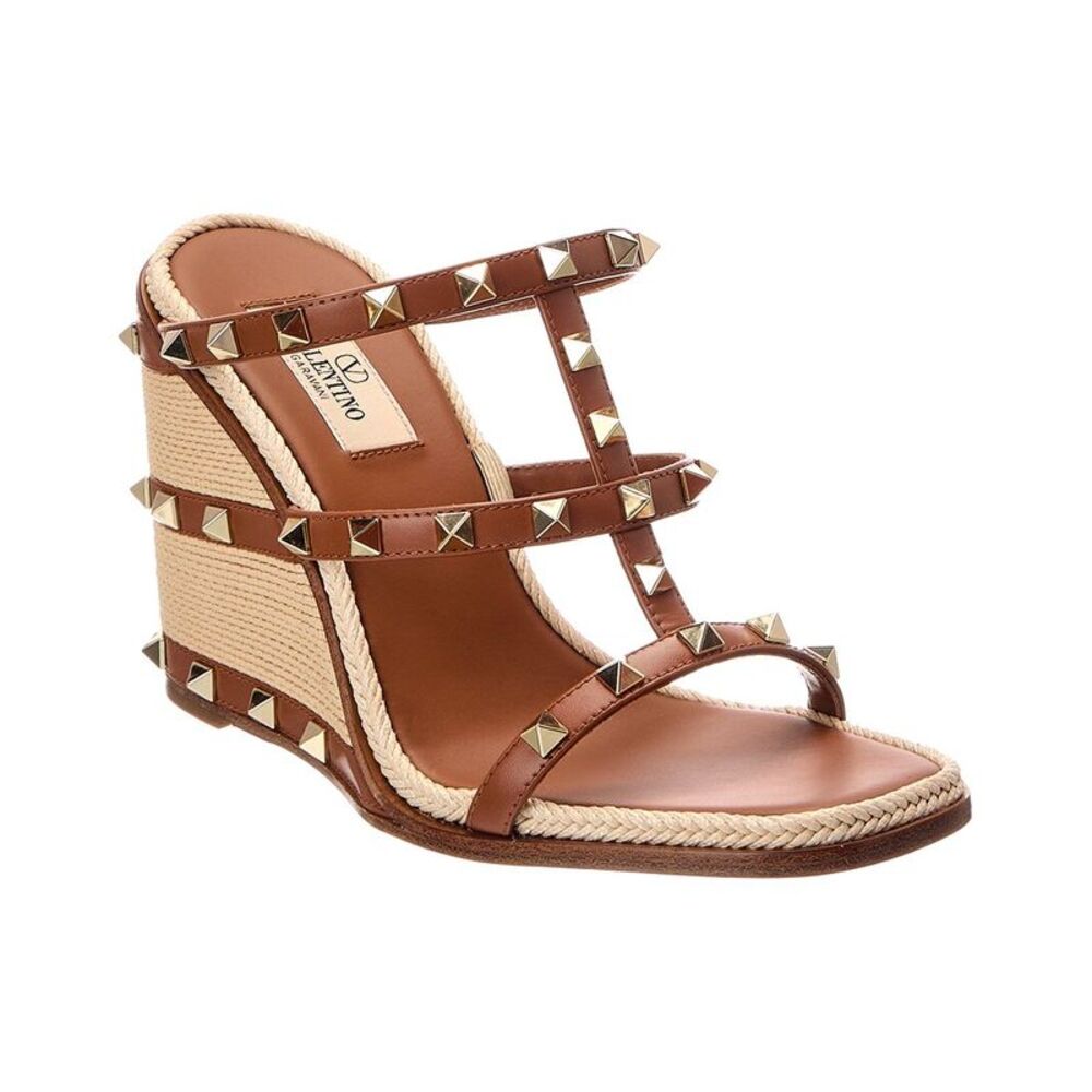 Valentino Rockstud Caged Leather Sandal, Brown